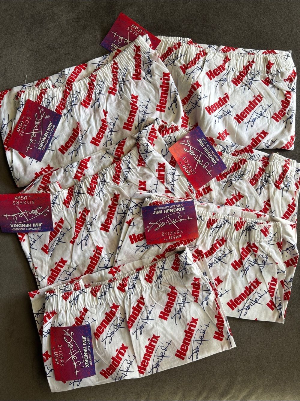 Jimi Hendrix Men’s Boxer Shorts Red Print LARGE 100% Cotton PACK of 6 NWT